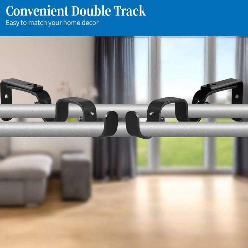 Anndason Heavy Duty Curtain Rod Brackets - Adjustable Double Rod Holders, 1 Inch (8 PCS, Black) - Image 3